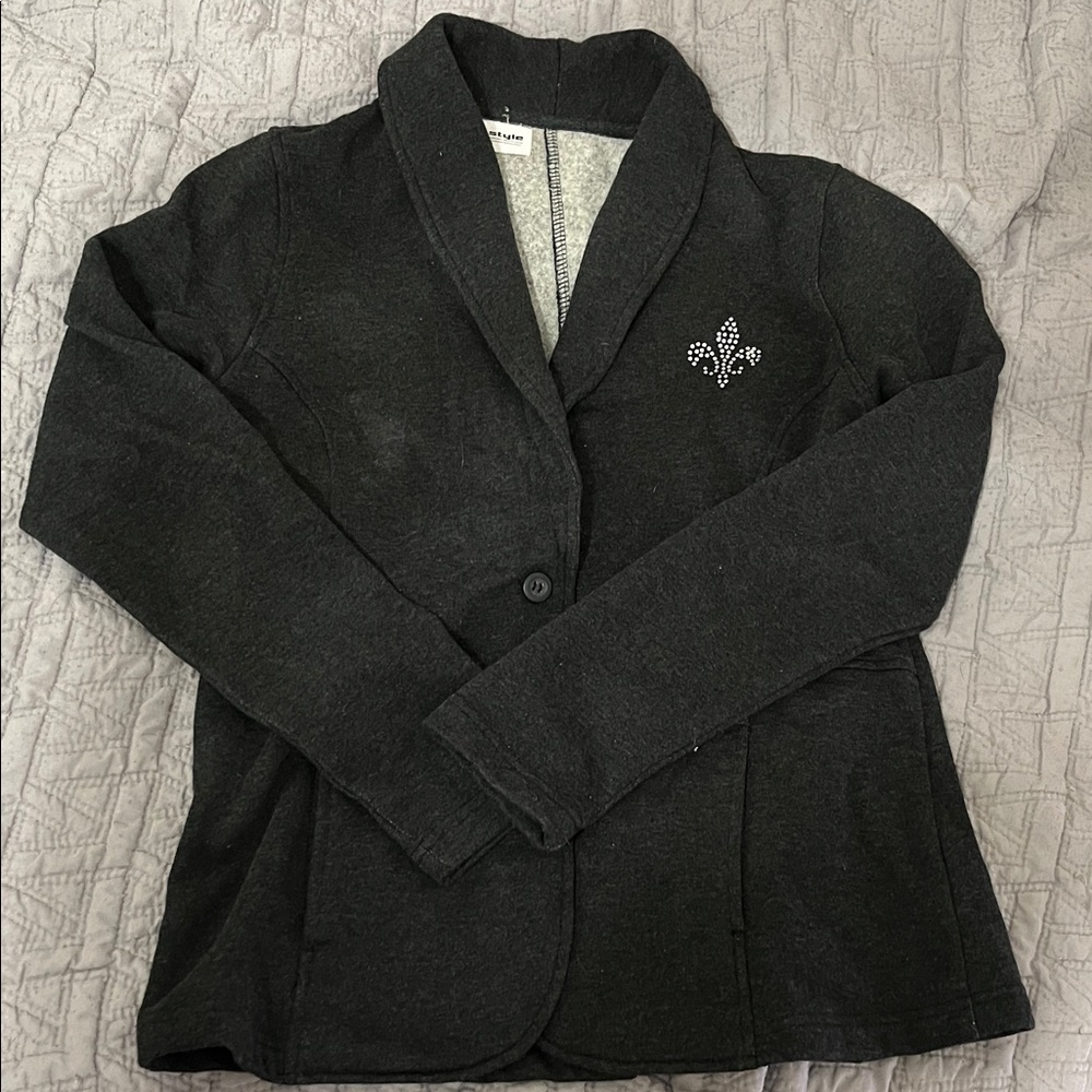 Women's Charcoal Fleur de Lis Varsity Jacket